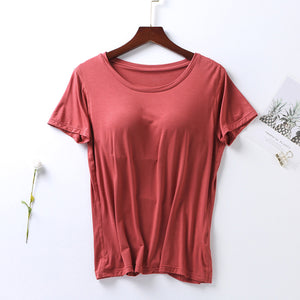 Plus Size Round Neck Short Sleeve T-Shirt with Bra