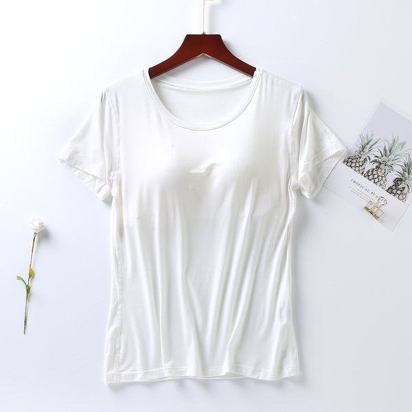 Plus Size Round Neck Short Sleeve T-Shirt with Bra