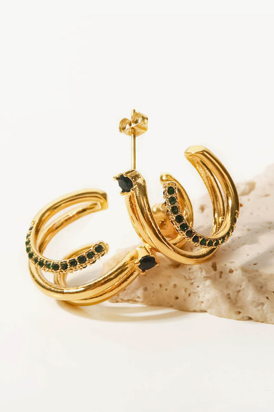 18K Gold Plated Cubic Zirconia Wrap C-Hoop Earrings