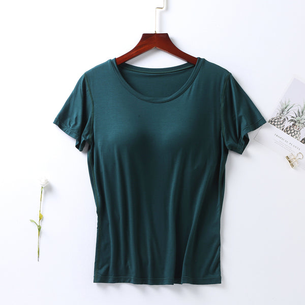 Plus Size Round Neck Short Sleeve T-Shirt with Bra