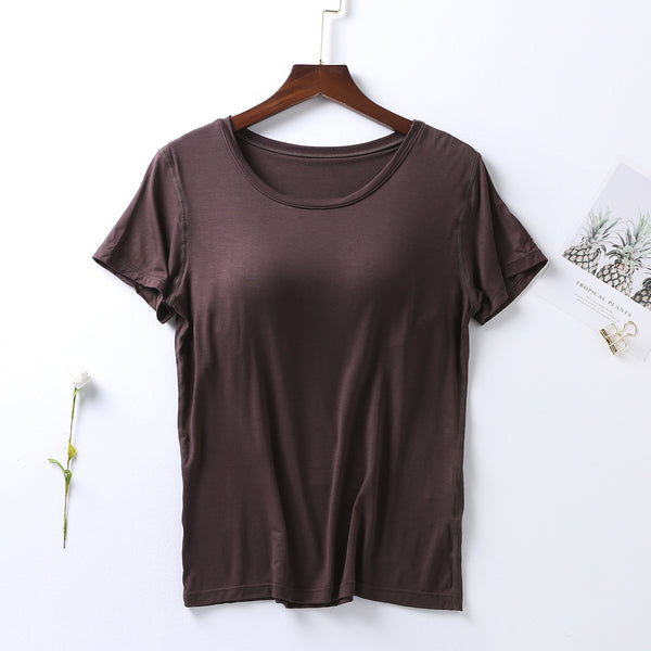 Plus Size Round Neck Short Sleeve T-Shirt with Bra