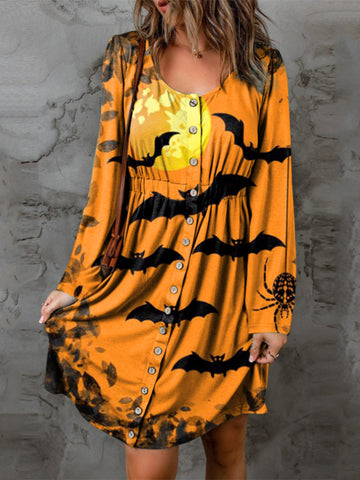 Full Size Halloween Theme Round Neck Long Sleeve Magic Dress