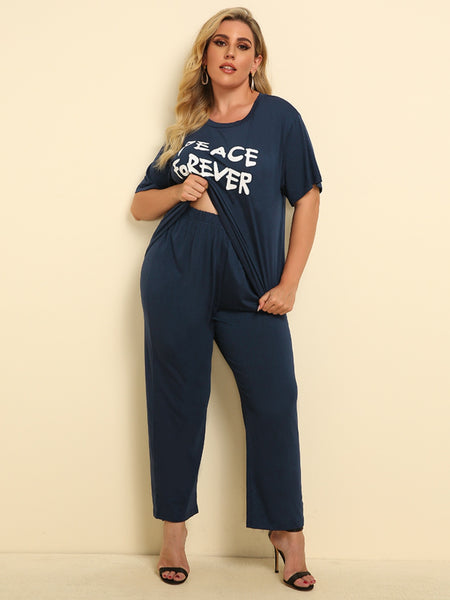 Plus Size PEACE FOREVER Short Sleeve Top and Pants Set