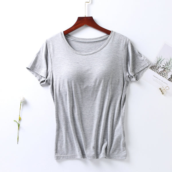 Plus Size Round Neck Short Sleeve T-Shirt with Bra