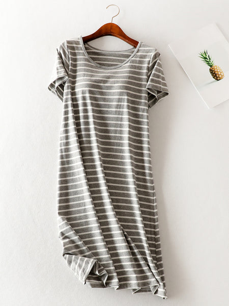 Striped Round Neck Short Sleeve Dress