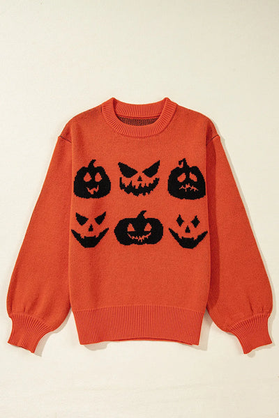 Pumpkin Pattern Round Neck Sweater