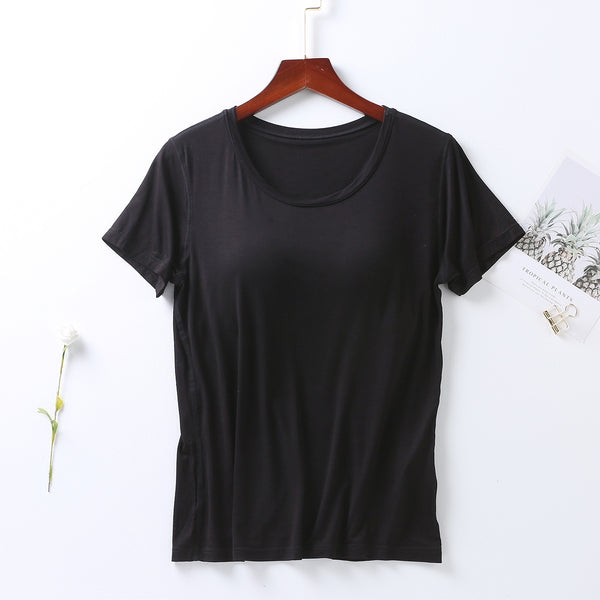 Plus Size Round Neck Short Sleeve T-Shirt with Bra