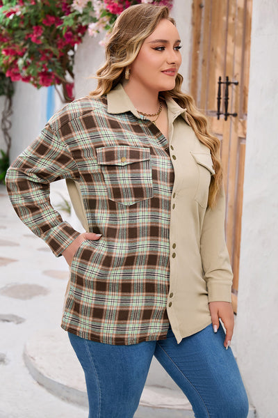 Plus Size Washed Cord Plaid Shirt