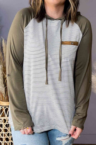 Plus Size Striped Long Sleeve Hoodie