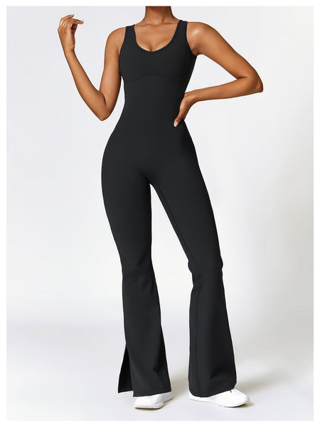 Wide Strap Bootcut Slit Active Jumpsuit