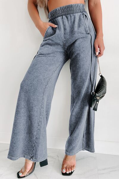 Mineral Wash Smocked Waist Wide Leg Pants