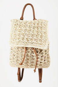 Fame Straw Braided Faux Leather Strap Backpack Bag