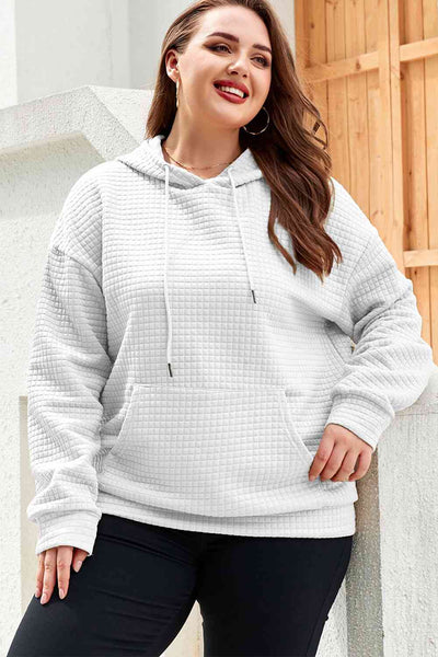 Plus Size Front Pocket Long Sleeve Hoodie