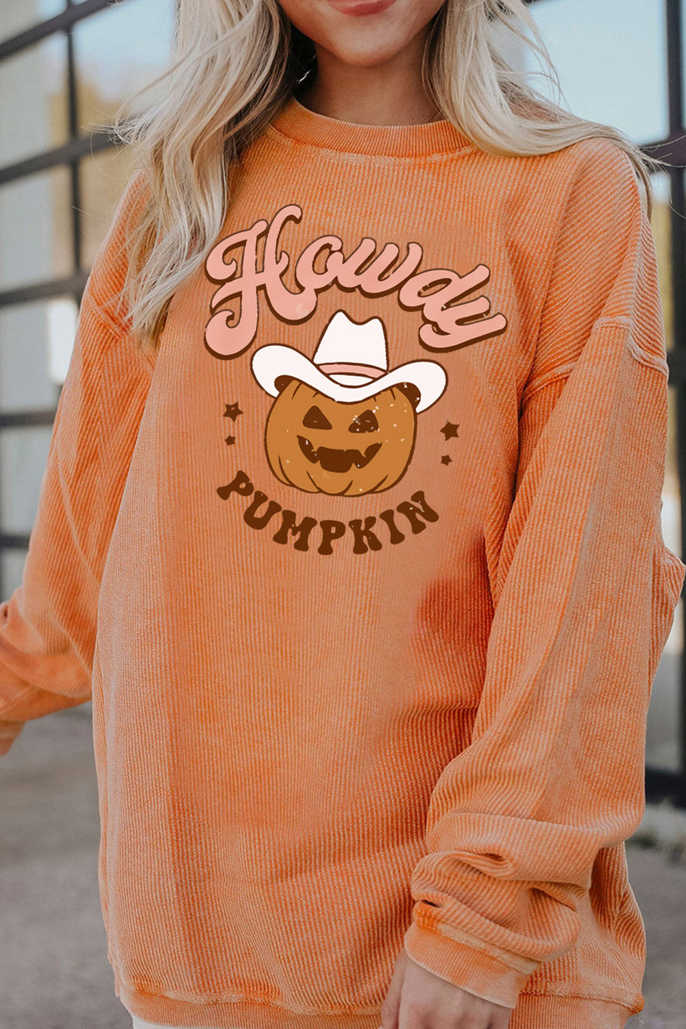 HOWDY Pumpkin Graphic Ribbed Sweatshirt