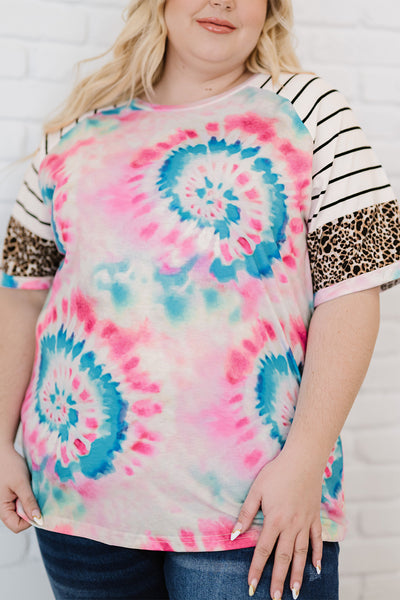 Plus Size Tie-Dye Mixed Print Raglan Sleeve T-Shirt