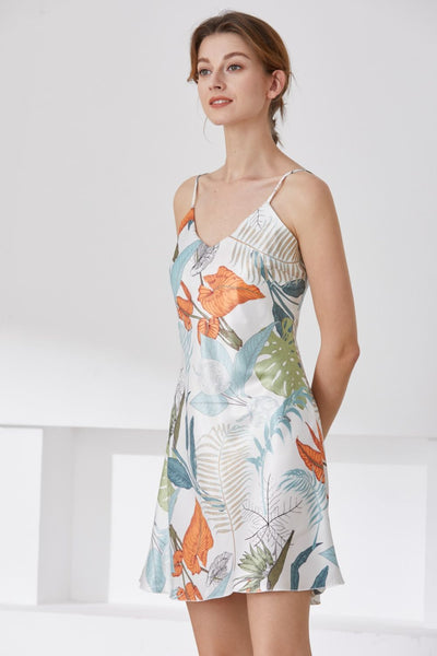 Botanical Print V-Neck Spaghetti Strap Night Dress