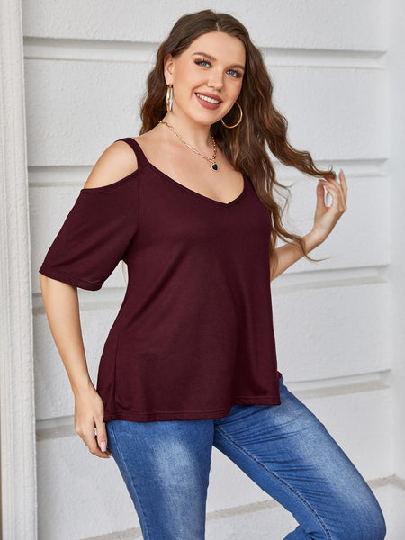 Plus Size V-Neck Cold-Shoulder Blouse