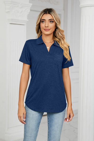 Curved Hem Johnny Collar Polo Shirt