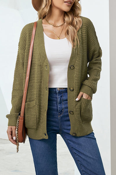 Drop Shoulder Button Down Pocketed Cardigan