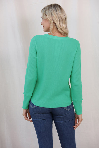 Buttoned Notched Neck Long Sleeve T-Shirt