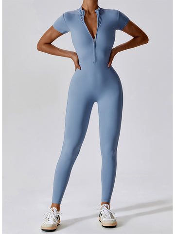 Half Zip Short Sleeve Active Jumpsuit