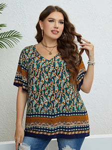 Bohemian Printed V-Neck Blouse