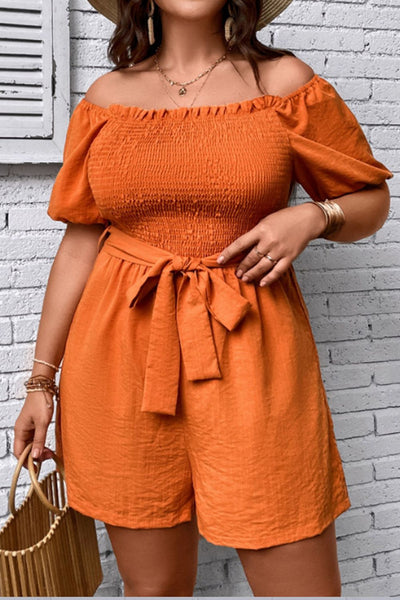 Plus Size Smocked Tie Belt Romper