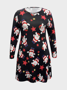 Plus Size Santa Printed Round Neck Dress