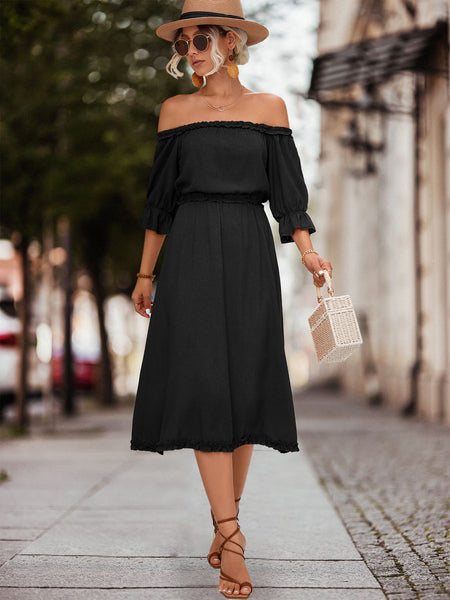 Frilled Off-Shoulder Flounce Sleeve Dress