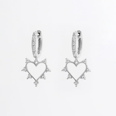 925 Sterling Silver Inlaid Zircon Heart Dangle Earrings