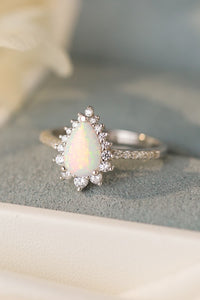 Platinum-Plated Opal Pear Shape Ring