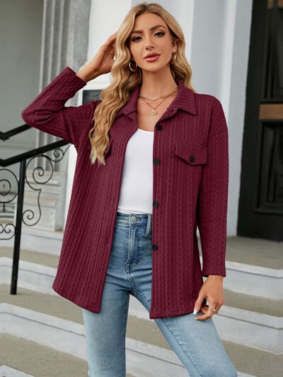 Textured Button Up Dropped Shoulder Shirt