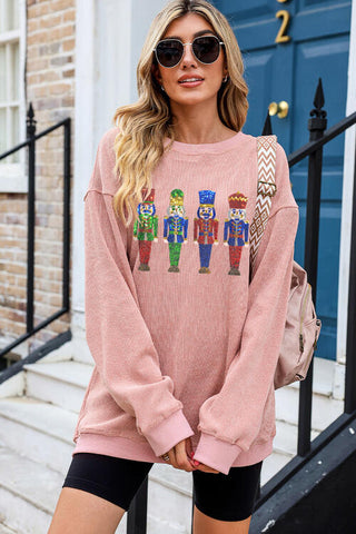 Nutcracker Sequin Round Neck Drop Shoulder Sweatshirt