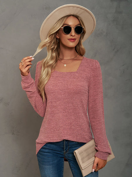 Heathered Square Neck Long Sleeve T-Shirt