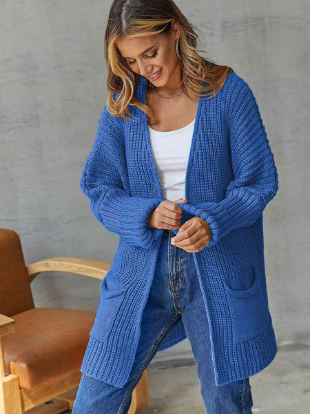 Open Front Long Sleeve Cardigan with Pockets