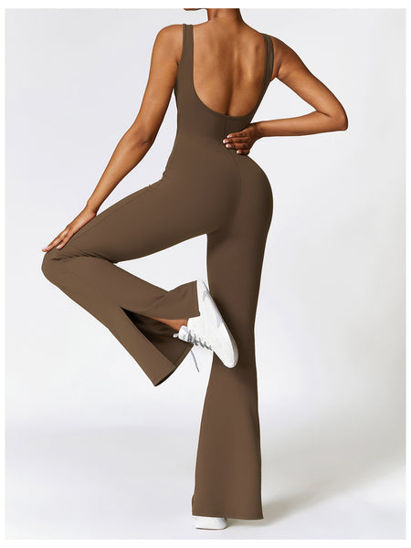 Wide Strap Bootcut Slit Active Jumpsuit