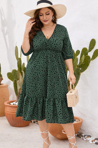 Plus Size Printed Surplice Ruffle Hem Dress