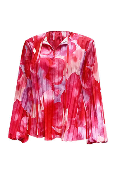 Printed Tie Neck Balloon Sleeve Blouse